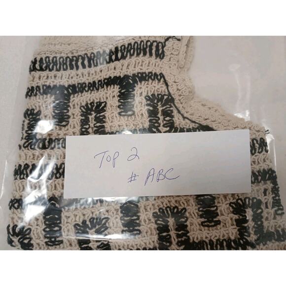 Crochet Bohemian Half Top Womens Sz L Beige Semi Sheer Cropped Festival Coquette - Picture 16 of 16